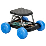 Rolling Garden Seat Cart with Wheels and Tool Tray Gardening Stool Trolley 50x49x32cm Blue