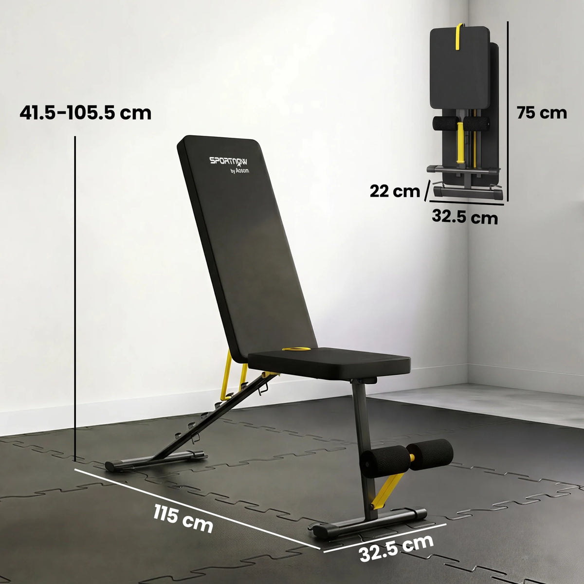 Adjustable Foldable Weight Bench with 7 Backrest Positions and Resistance Bands, Yellow