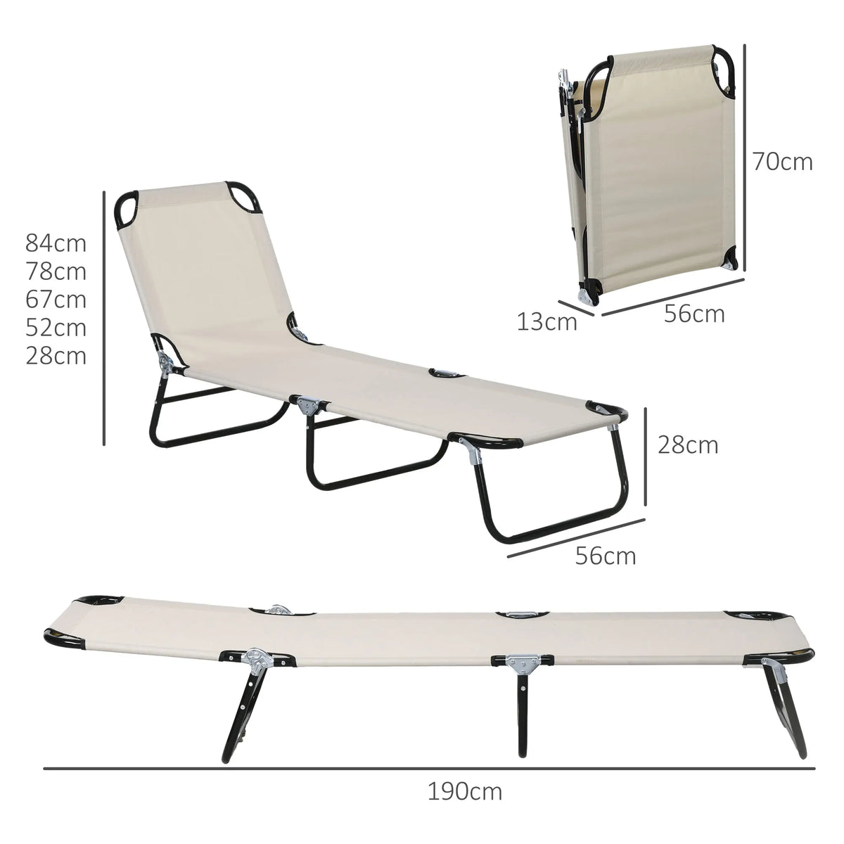 Sun Lounger Set of 2 with 5-Position Backrest, Outdoor Portable Recliner Chaise Lounge Chair