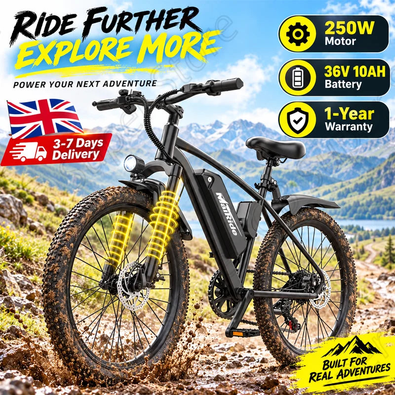 Q7 26 Inch Electric Mountain Bike with 250W Brushless Motor, 36V 10Ah Removable Battery and Front Suspension