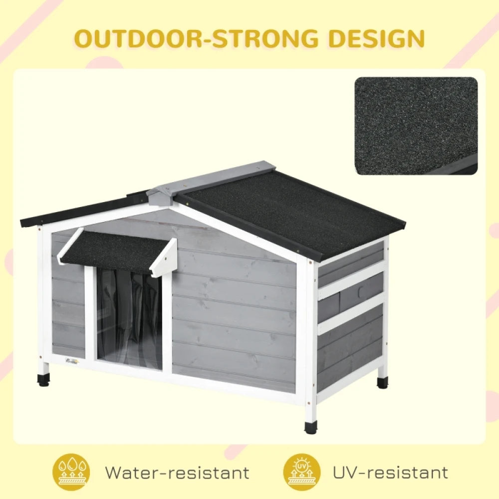 PINGGO Wooden Dog Kennel Outdoor 97x72x65cm Elevated Ventilated Grey for Medium Dogs