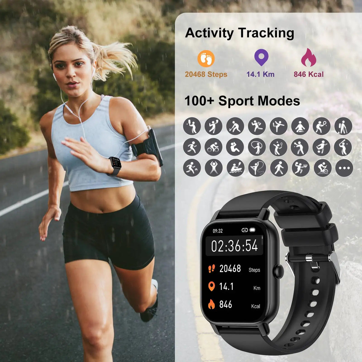 Ultra Thin Smartwatch with Bluetooth Calling, 1.85" Display, 110+ Sports Modes, IP68 Waterproof Fitness Tracker