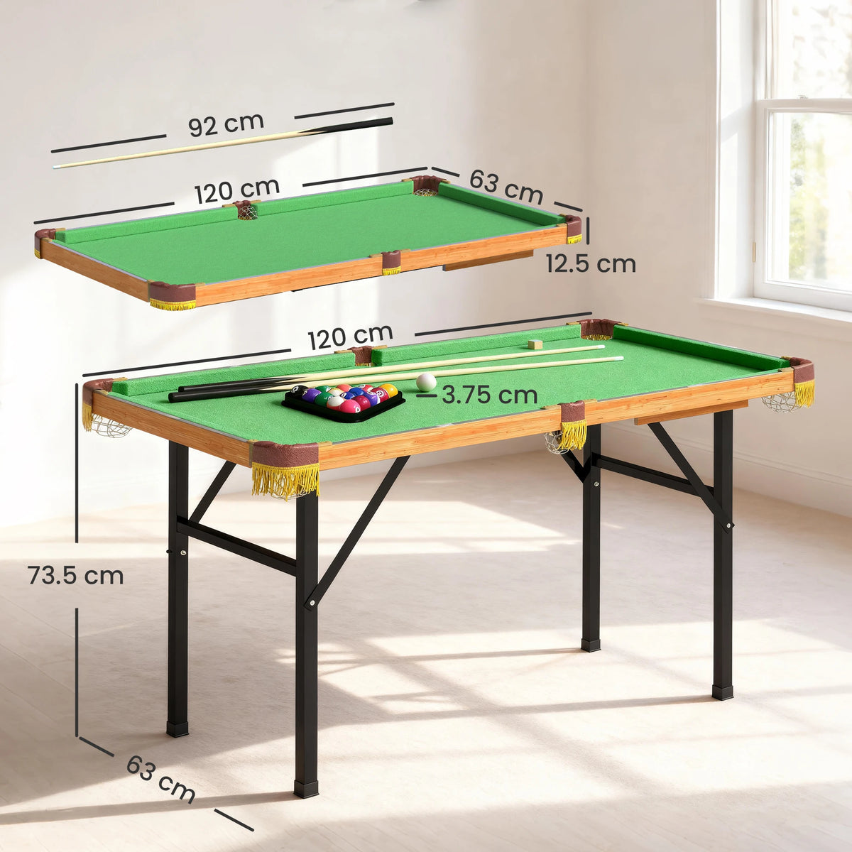 4ft Folding Pool Table with 2 Cues, 16 Balls, Triangle and Chalk
