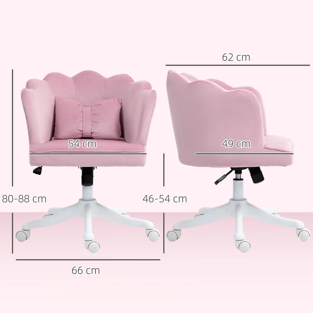 Velvet-Feel Office Chair with Petal Back and Lumbar Pillow, Pink
