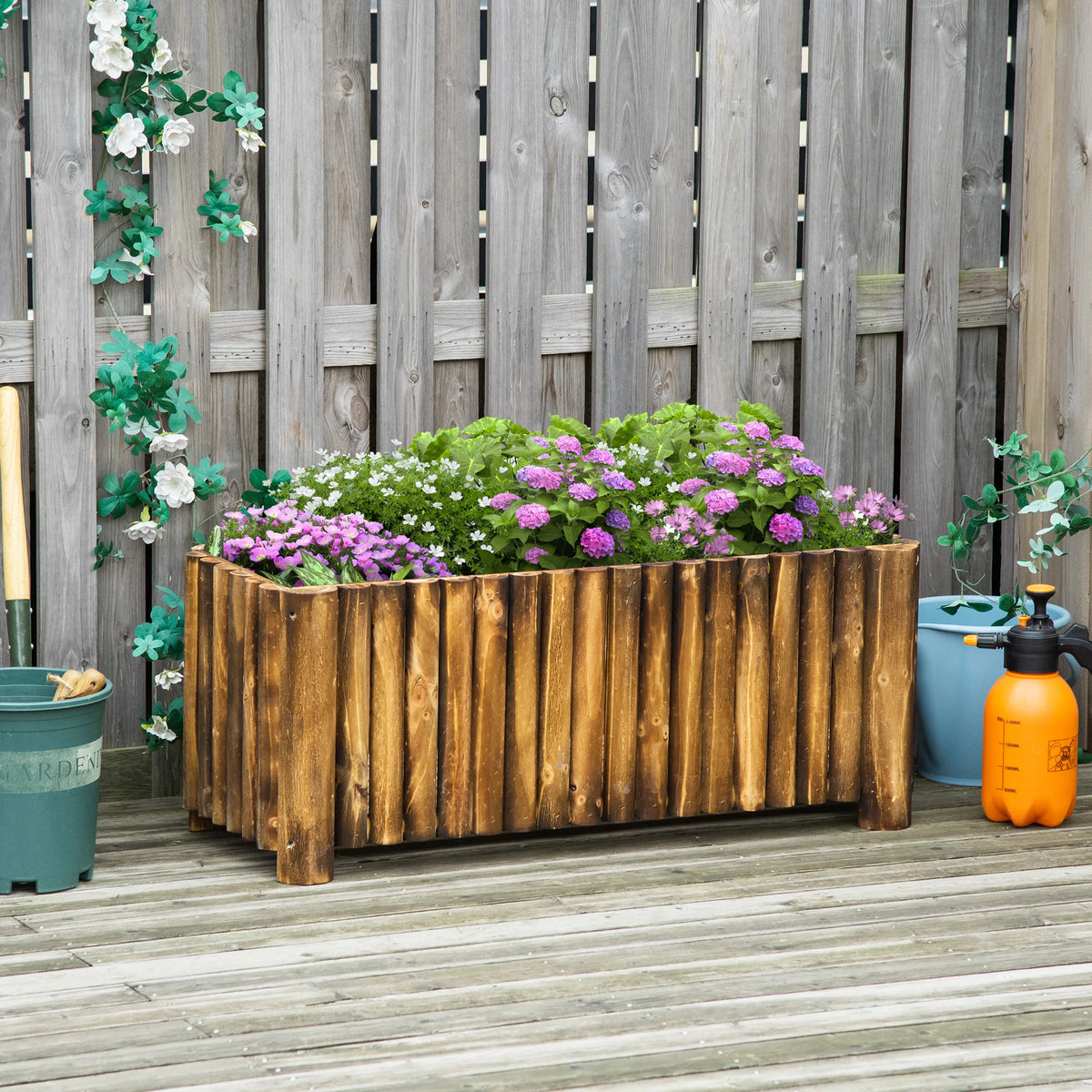 Raised Flower Bed, Wooden Rectangular Planter Box on 4 Legs