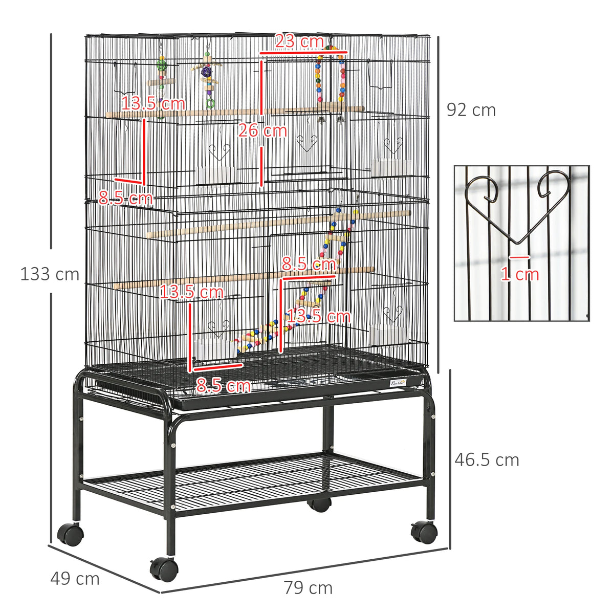 Flight Bird Cage with Stand 1cm Bar Spacing 3 Wooden Perches Toys Ladders 10 Doors and 4 Wheels