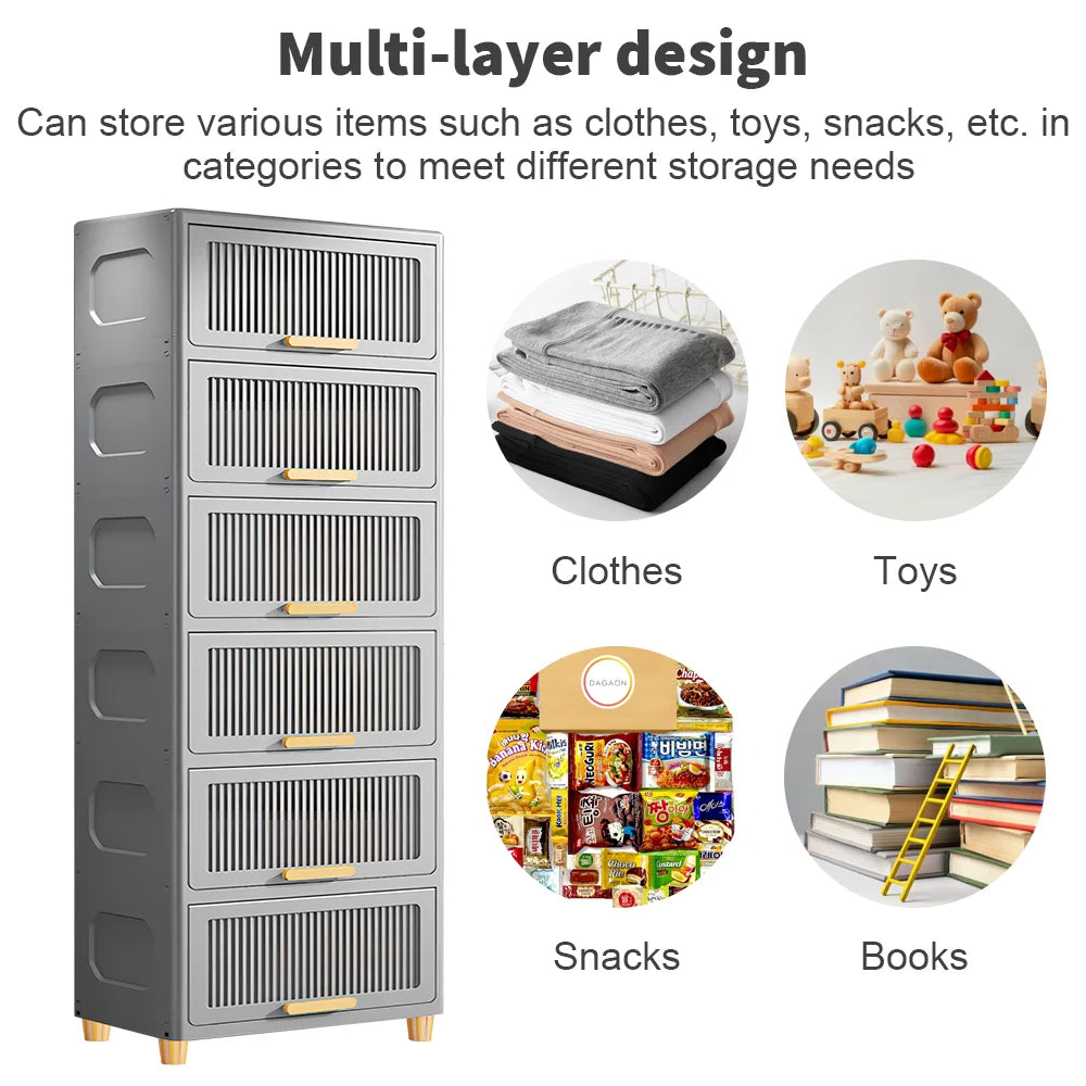 6 Layer Flip Open Storage Cabinet 50x30x160cm Plastic Locker Organiser 7.5kg per Shelf Freestanding
