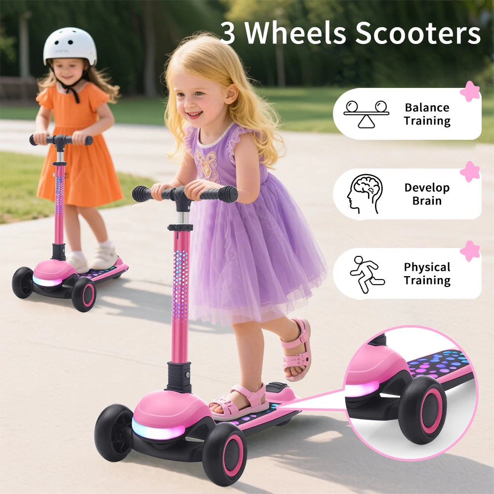 Kids Scooter Foldable 3 Wheel Adjustable Height Light Up Deck Scooter