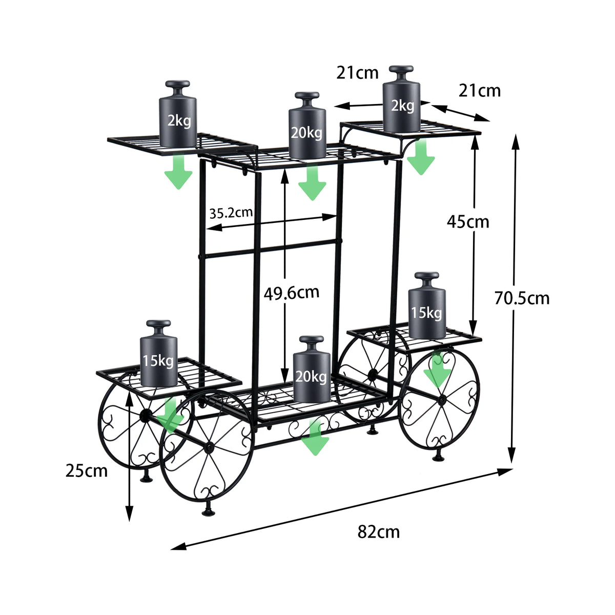Metal Garden Cart Plant Stand 82x70.5cm Parisian Style 6 Tier Flower Display Rack for Indoor Outdoor Black