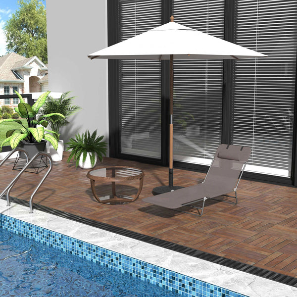 Folding Sun Lounger with Adjustable Back and Pillow, Coffee