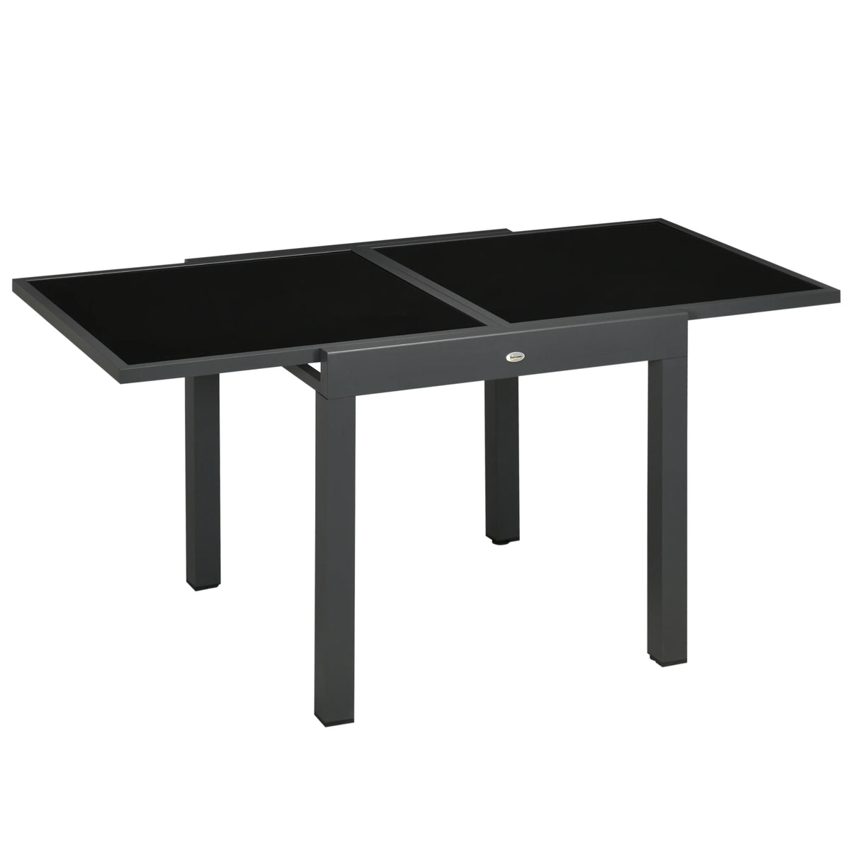 Extending Garden Table, Outdoor Dining Table with Aluminium Frame and Tempered Glass Tabletop