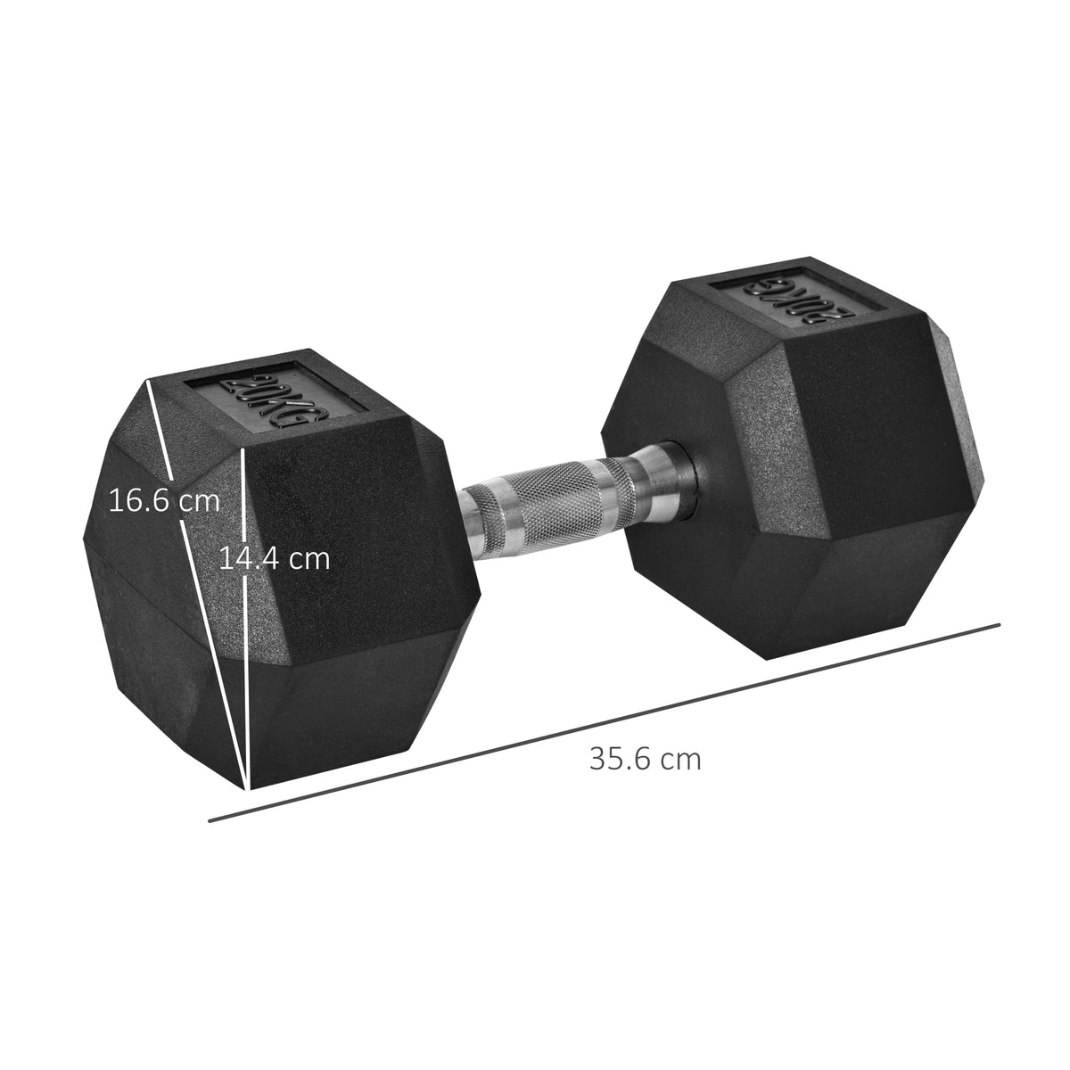 20kg Single Rubber Hex Dumbbell, Portable Hand Weight for Home Gym Workout