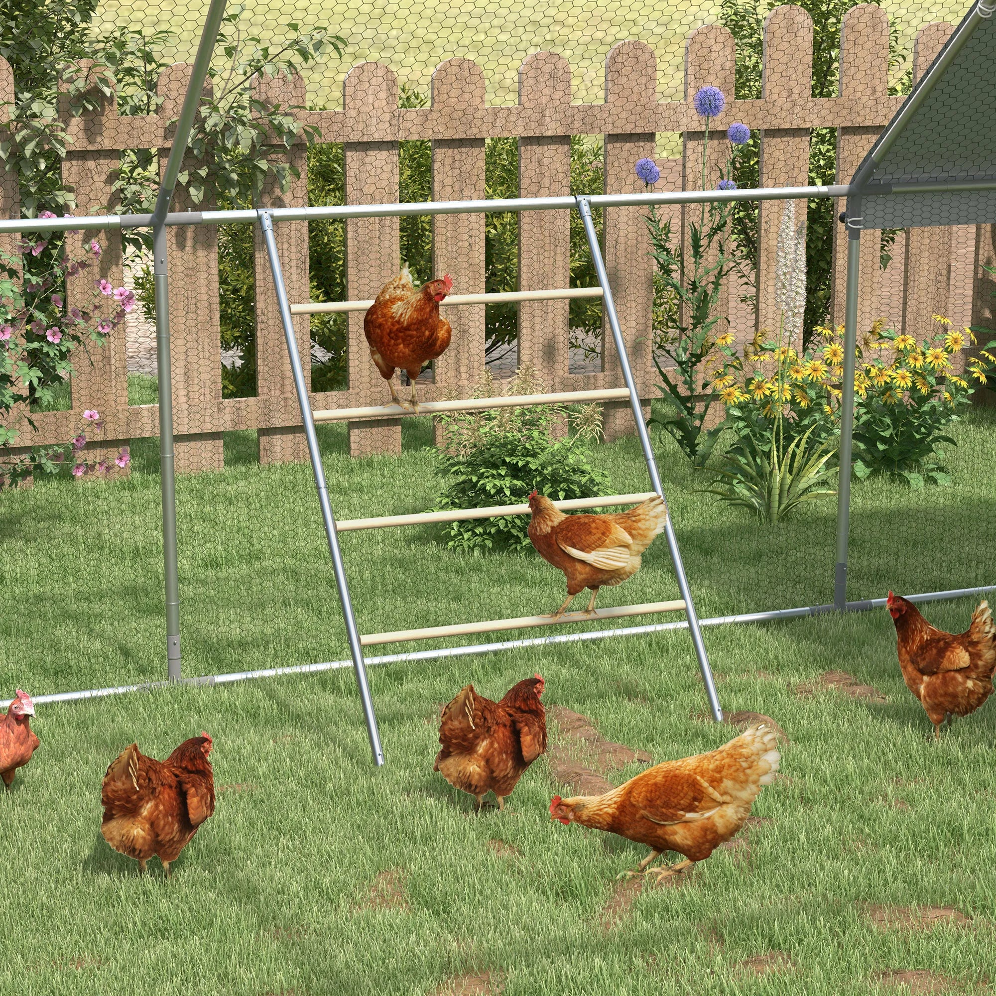 Chicken Perch Jungle Gym Roosting Bar for Coop with 4 Tier Galvanised Steel and Wood Poles for 4-6 Chickens
