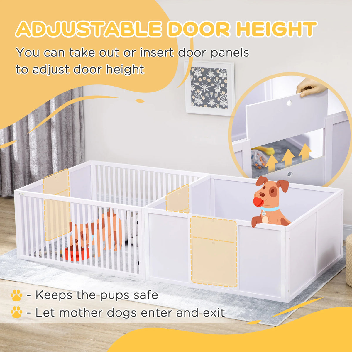 Wooden Dog Pen Pet Playpen 7 Panels Puppy Pen for Indoors - White