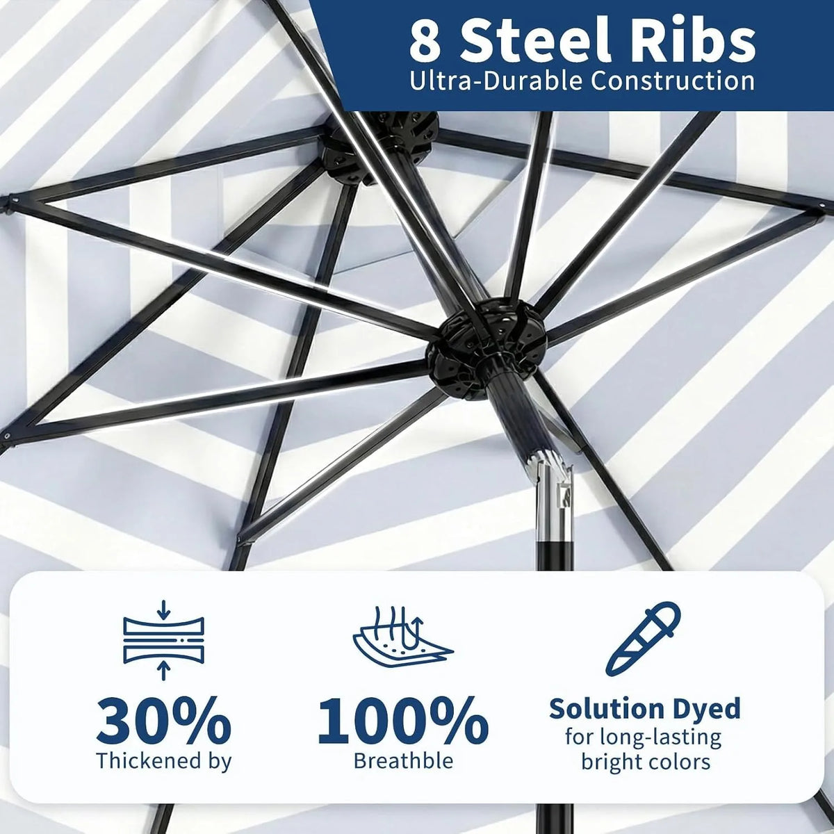Octagonal Patio Umbrella, Blue & White Stripe Garden Parasol with Crank and Tilt, 270cm