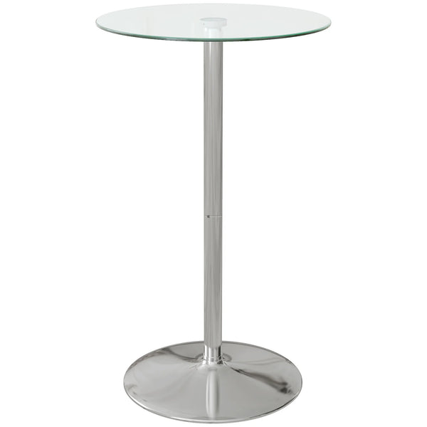 Round Bar Table for 2 with Tempered Glass Top Polished Galvanised Steel Base Non Slip Foot Pad Pub Height