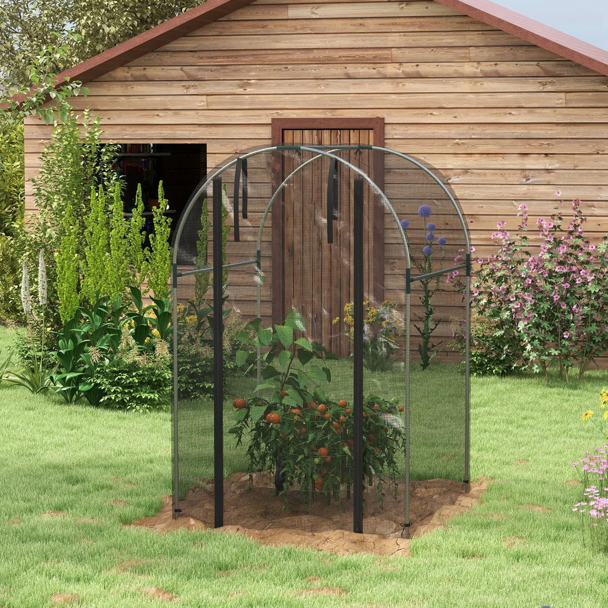 Fruit Cage, Plant Protection Tent with Zippered Door, 1.2 x 1.2 x 1.9m, Black