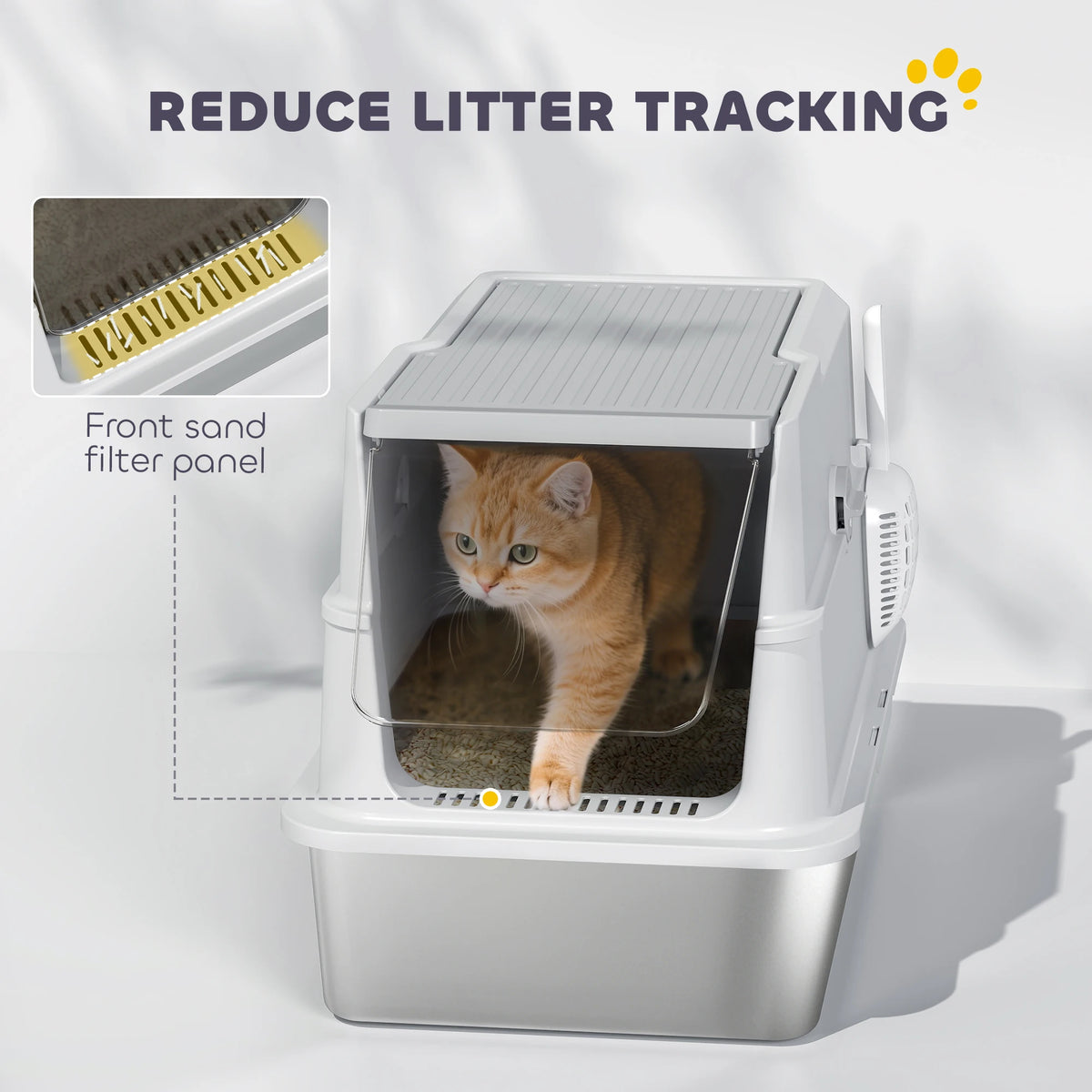 Extra Large Stainless Steel Cat Litter Tray with Scoop, Flip Top