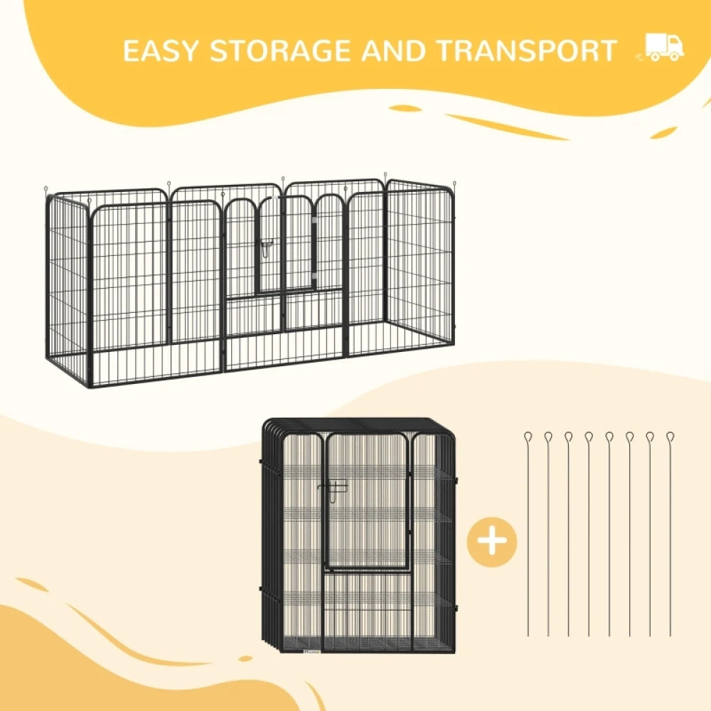 PINGGO 8 Panel Heavy Duty Puppy Playpen 160x80x100cm Steel Frame Indoor Outdoor for Large Medium Dogs Black