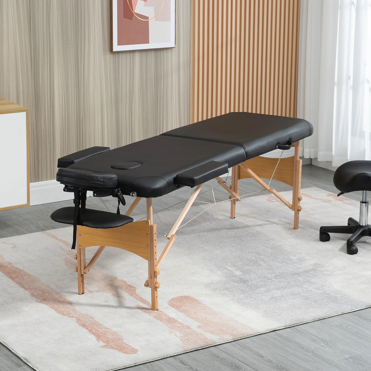 Folding Massage Table with Adjustable Height, Removable Headrest and Carry Bag