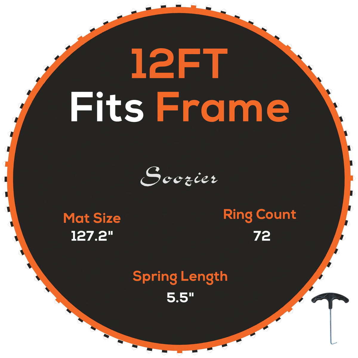 Trampoline Replacement Mat with Eight Rows of Stitching, Spring Pull Tool, 72 V-Hooks, for 12ft Trampoline