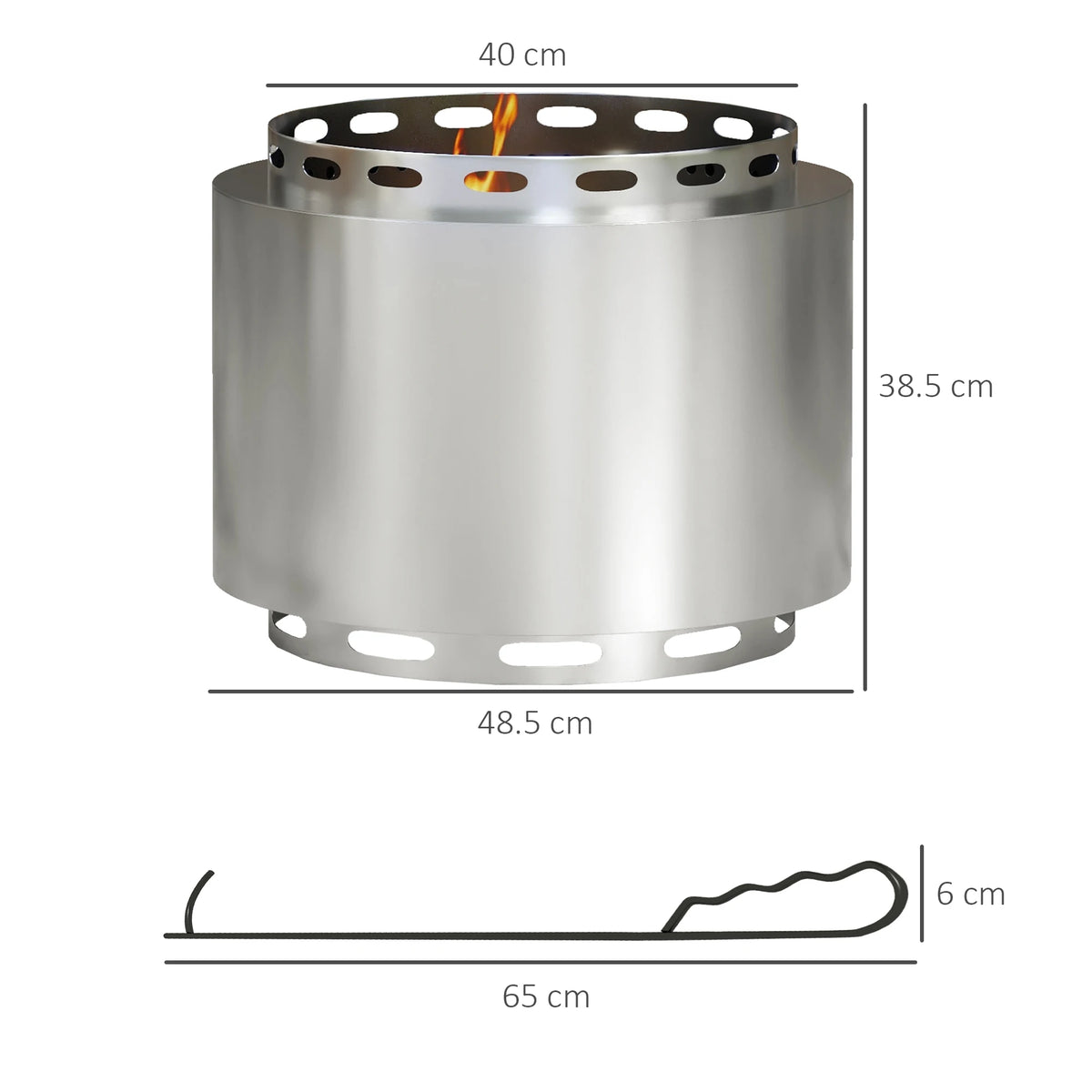 Smokeless Stainless Steel Fire Pit with Poker, 48.5cm