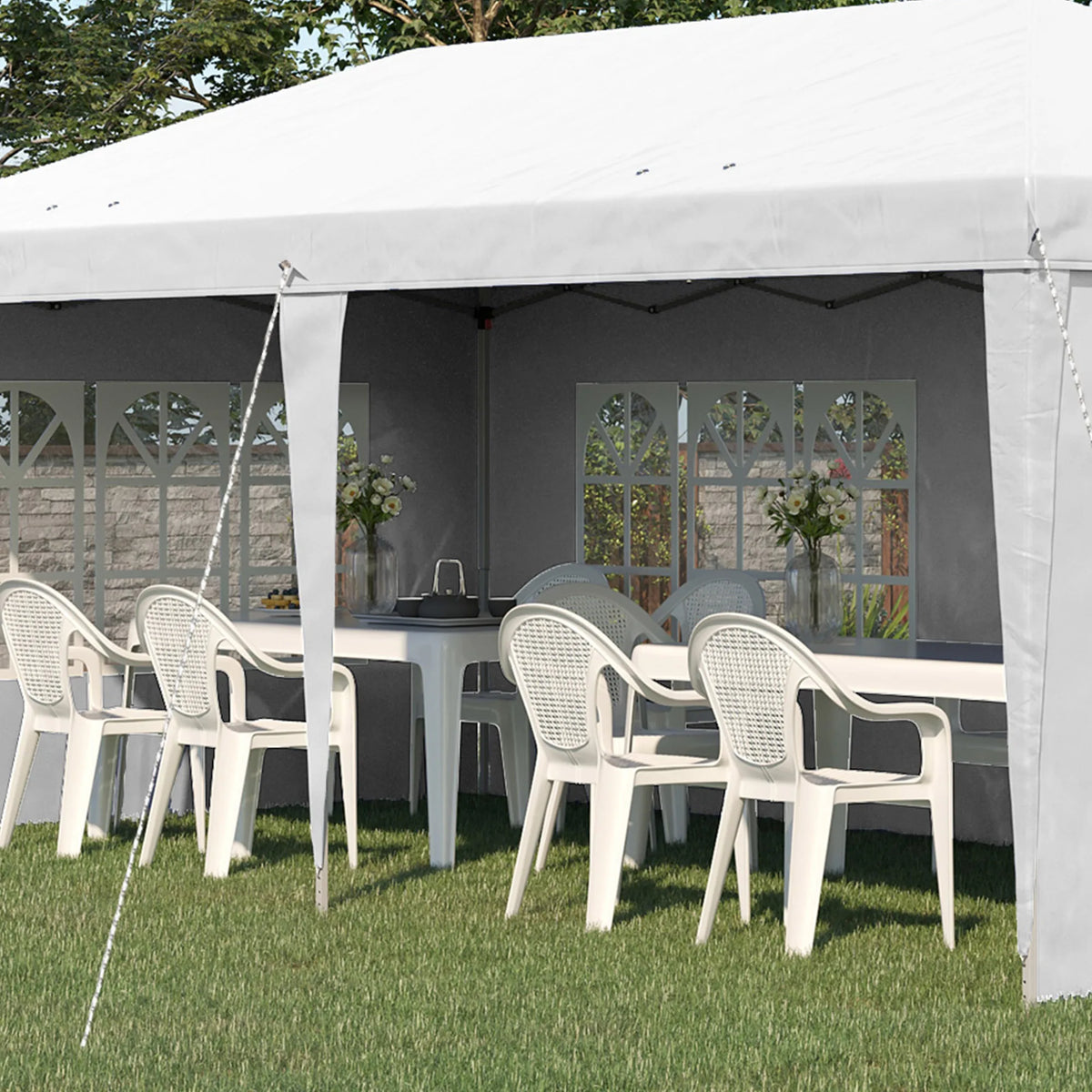 3 x 6m Heavy Duty Garden Gazebo, Marquee Party Tent with Storage Bag - White