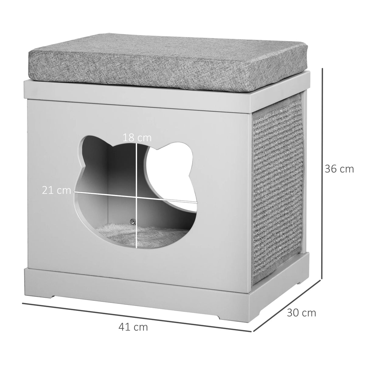 Cat House Cube with Bed on Top 2 Sisal Scratching Pads and Removable Washable Cushions MDF Indoor