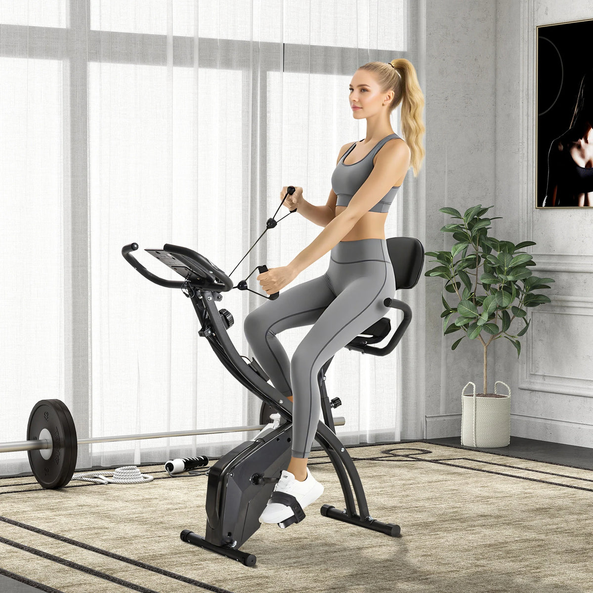 2-in-1 Folding Exercise Bike with 8-Level Magnetic Resistance and Arm Resistance Bands