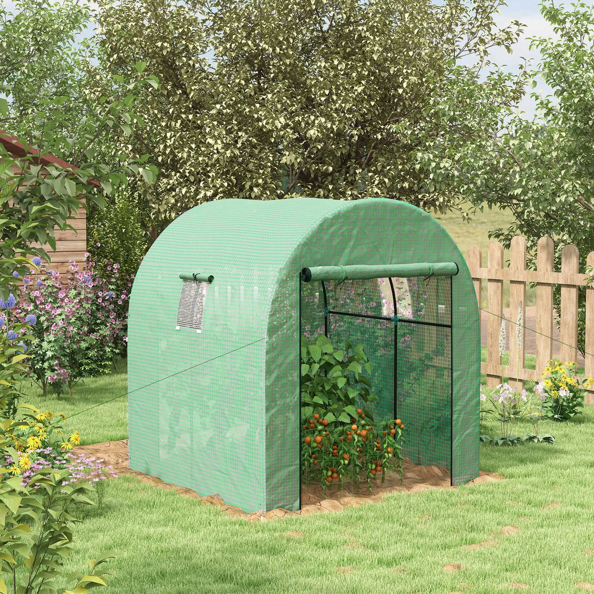 Polytunnel Greenhouse with UV-Resistant PE Cover, Walk-In Grow House, 1.8 x 1.8 x 2 m