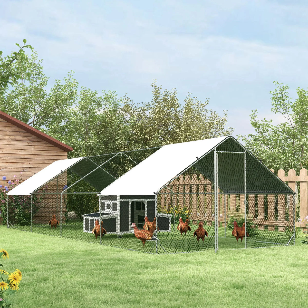 Walk-In Chicken Run Large Galvanised Chicken Coop with Cover, 3 x 8 x 2m