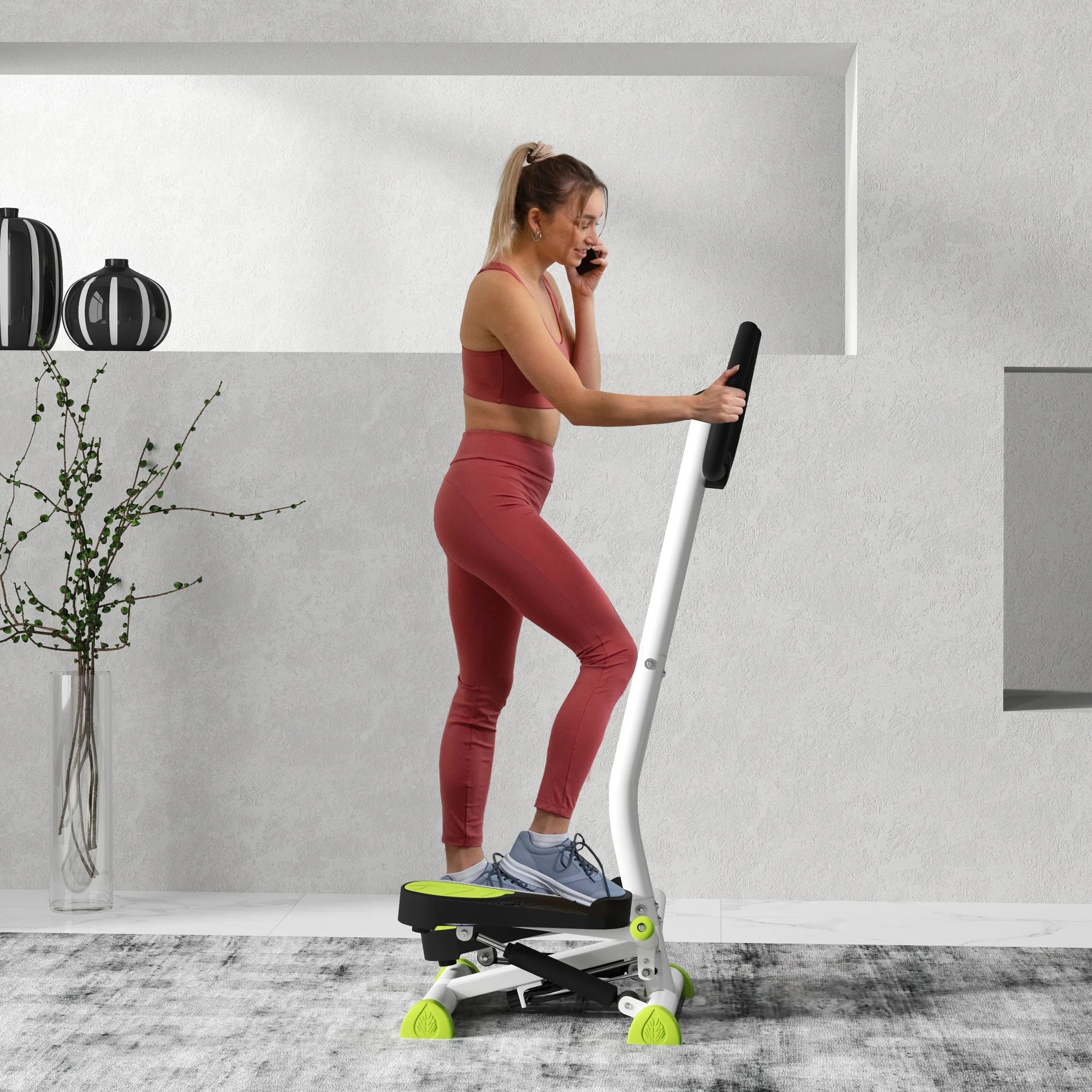 Twister Stepper Step Machine Adjustable Resistance LCD Screen Handlebars for Home Office Lower Body Workout White