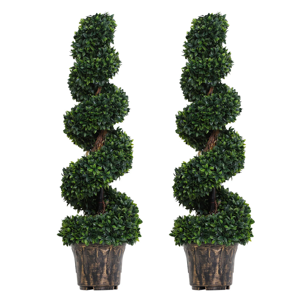 2 Pack Artificial Boxwood Spiral Tree Decorative Plant with Nursery Pot