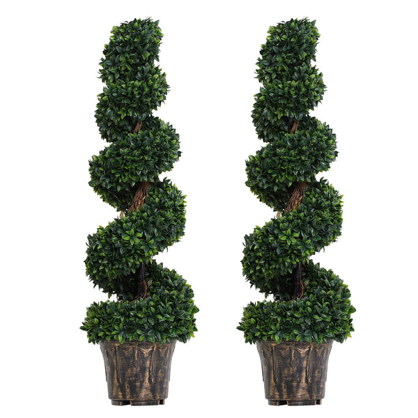2 Pack Artificial Boxwood Spiral Tree Decorative Plant with Nursery Pot
