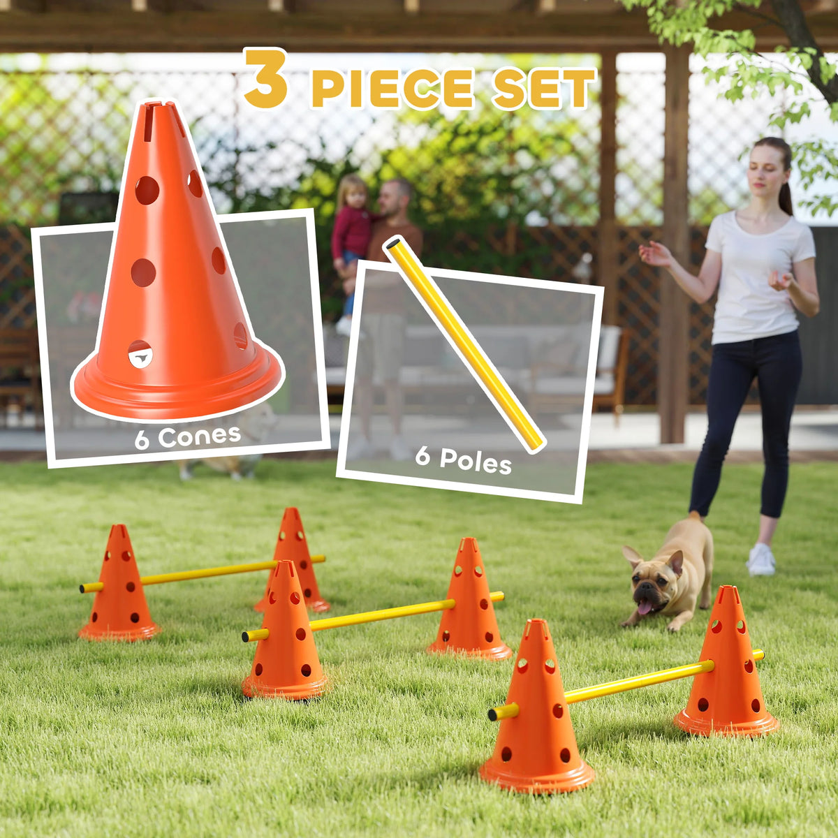 3-Piece Dog Agility Set with Adjustable Height Jumps and Carry Bag
