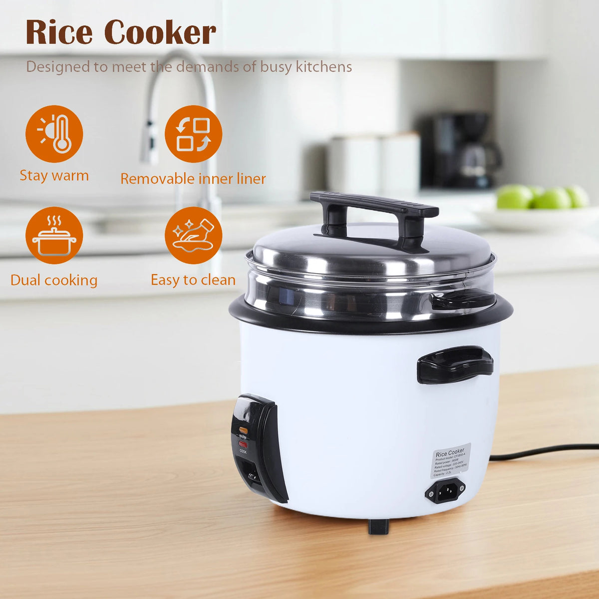 5L Electric Rice Cooker with Steamer, Non-Stick Pot and Automatic Keep Warm