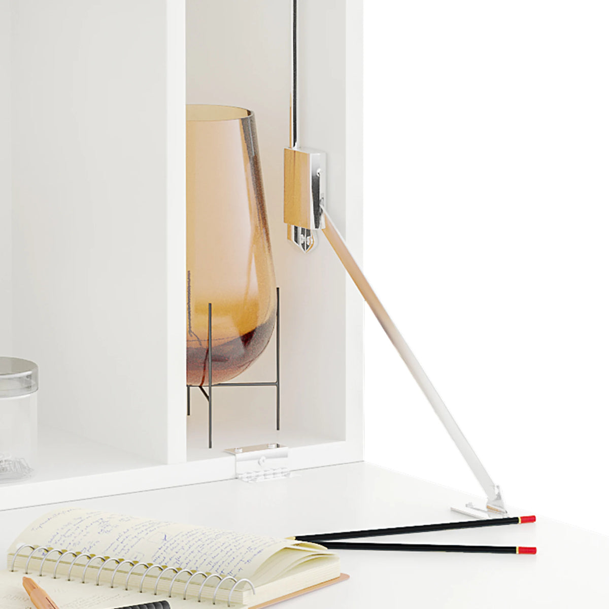 Wall-Mounted Drop-Leaf Desk with Storage Compartments, White