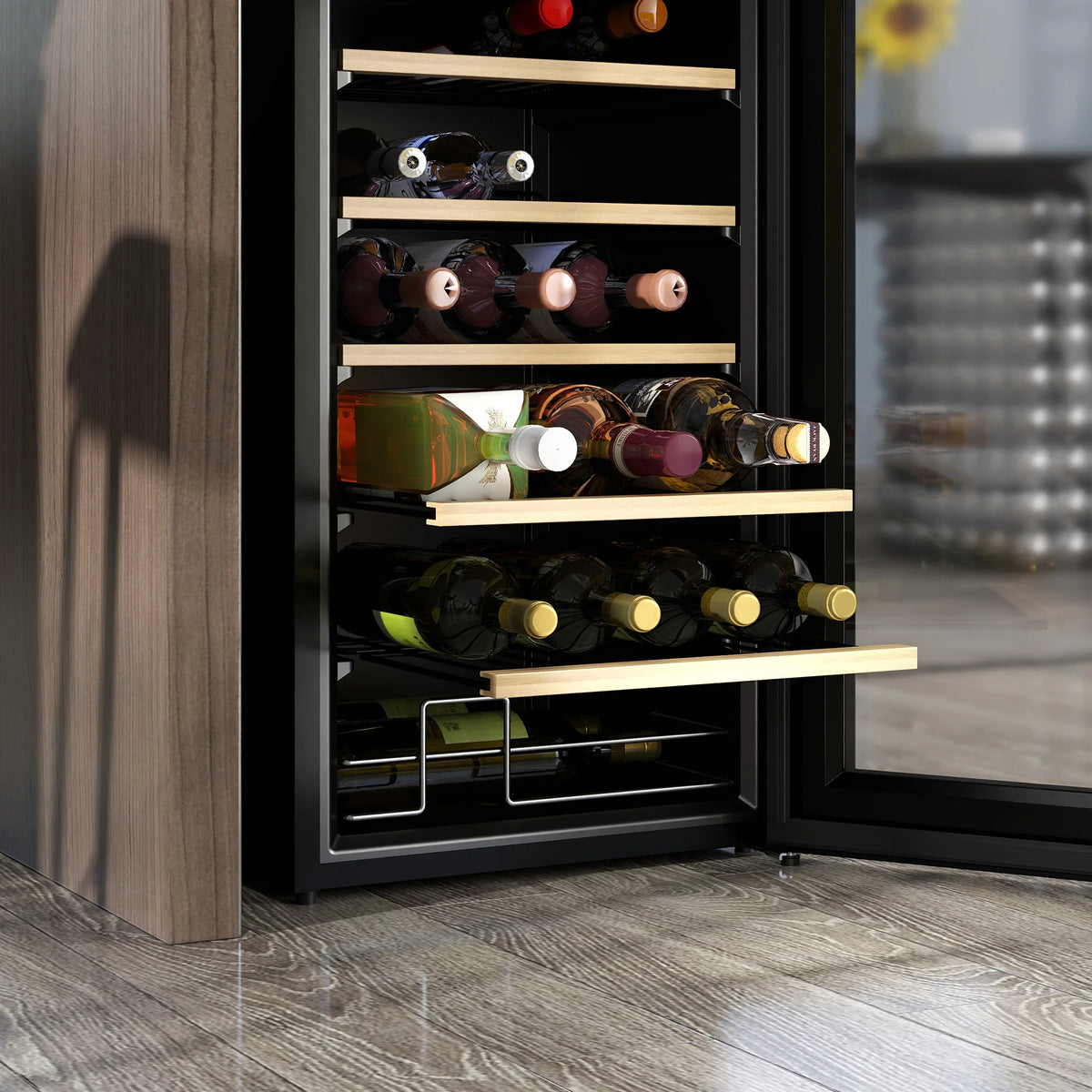 24-Bottle Freestanding Wine Fridge with Glass Door and Touch Control, 65L, Black