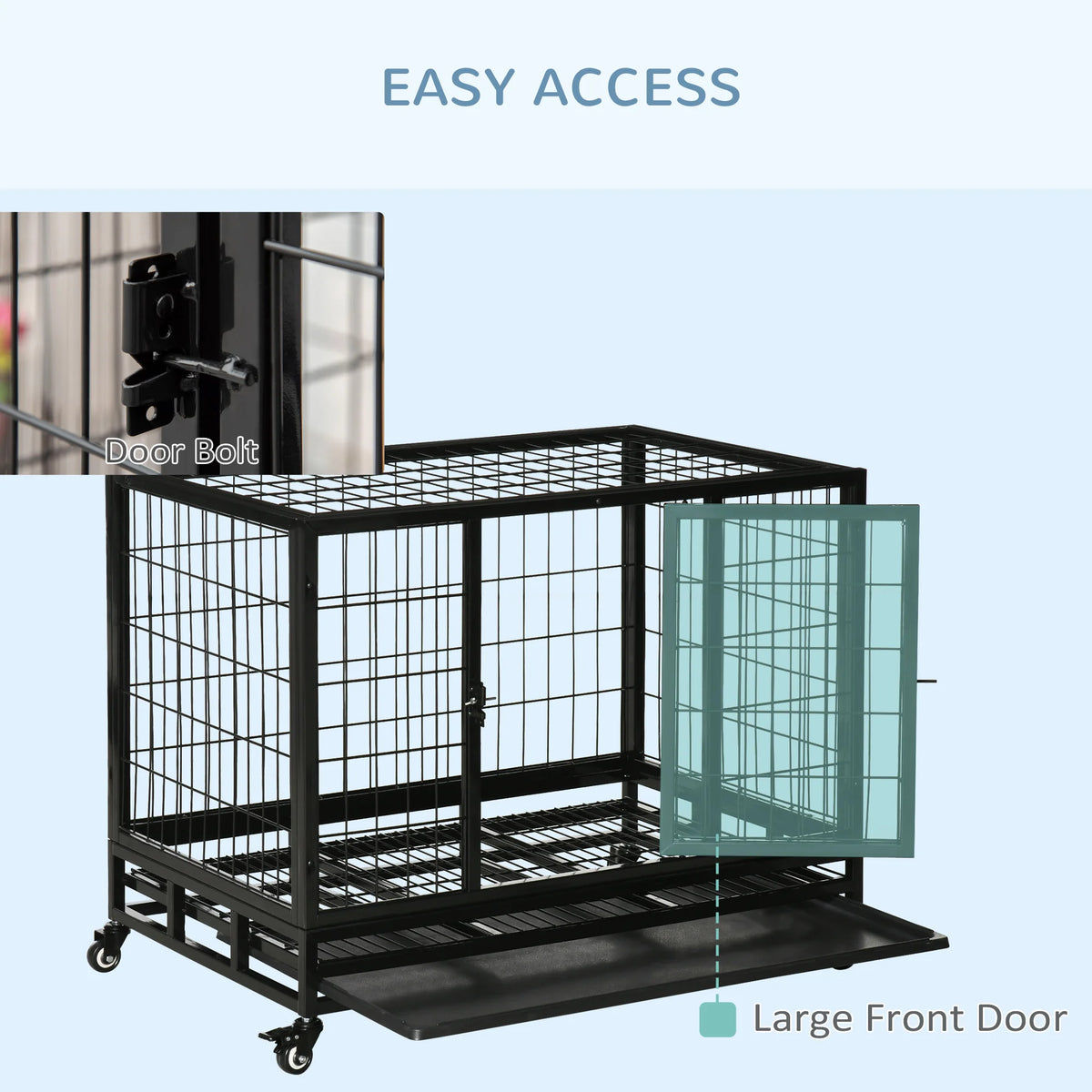 Metal Kennel Cage with Wheels and Crate Tray for Pet Dogs, Black