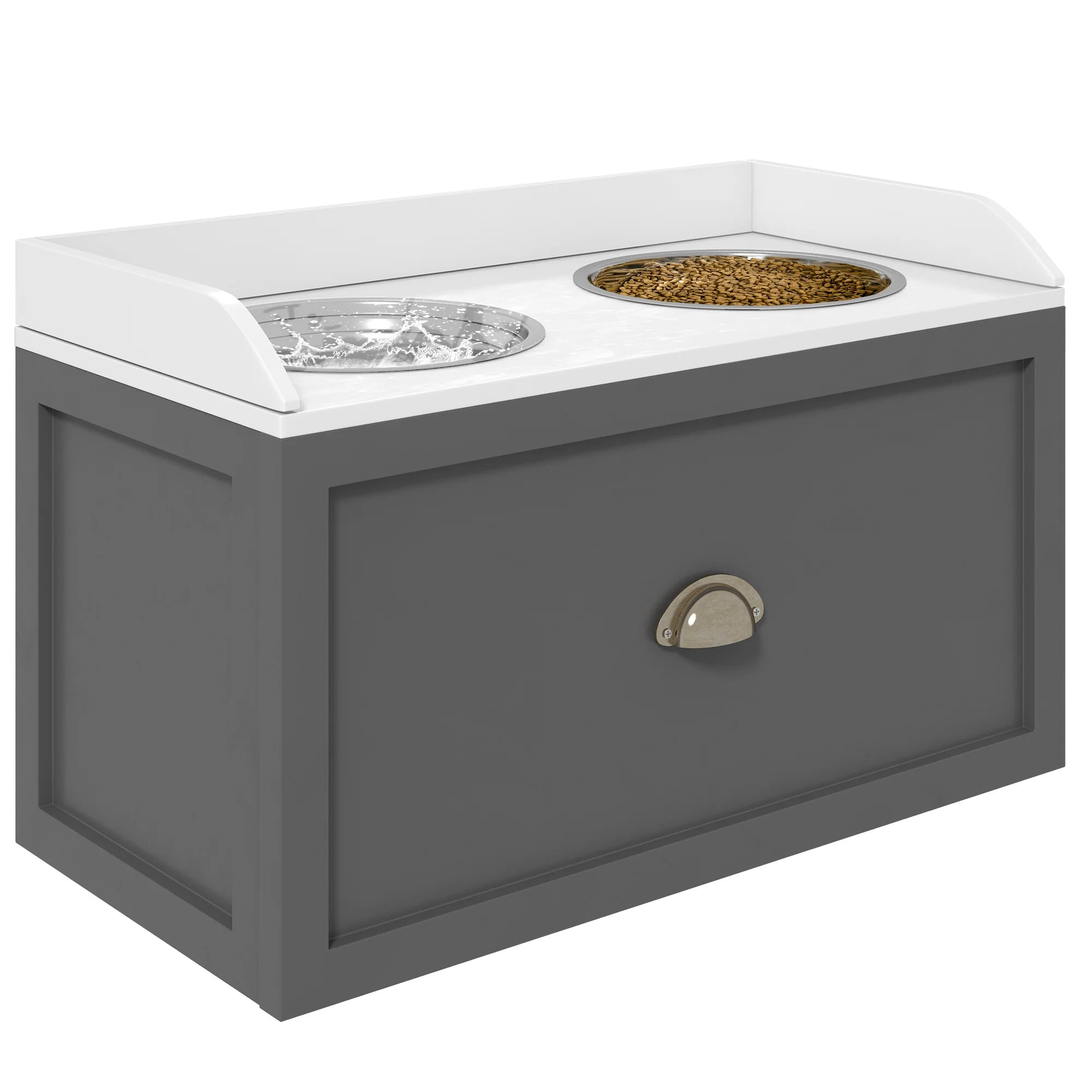 Raised Dog Bowl Station with 21L Storage Drawer and 2 Stainless Steel Bowls for Large Dogs