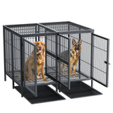 BORWART Heavy Duty Large Dog Crate 130.5x100x100cm Removable Divider Metal Cage for 2 Dogs 150kg