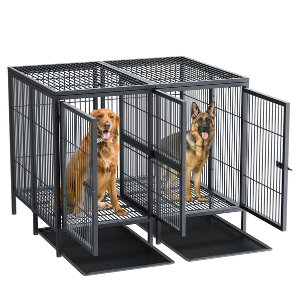 BORWART Heavy Duty Large Dog Crate 130.5x100x100cm Removable Divider Metal Cage for 2 Dogs 150kg