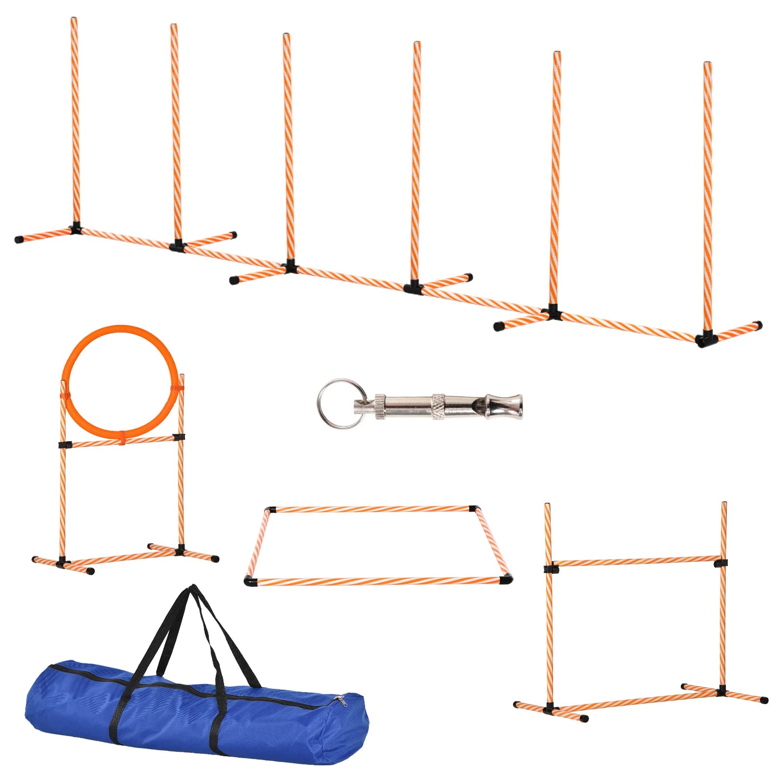 Dog Agility Training Equipment Set with Jump Hurdle Weave Poles Jumping Ring Pause Box and Whistle for Outdoor Training