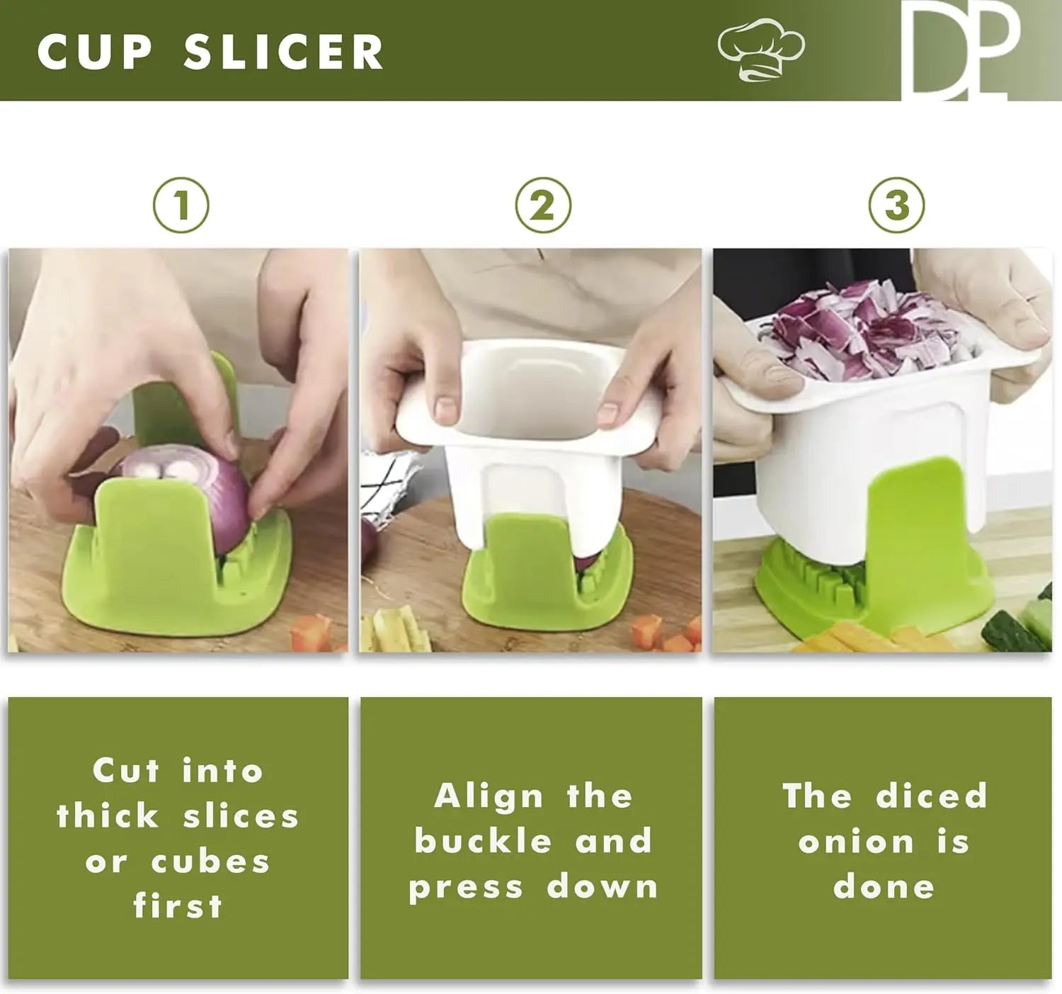 Cup Fruit and Vegetable Slicer with Stainless Steel Blades | Press Chopper for Strawberries Banana Apple Grapes