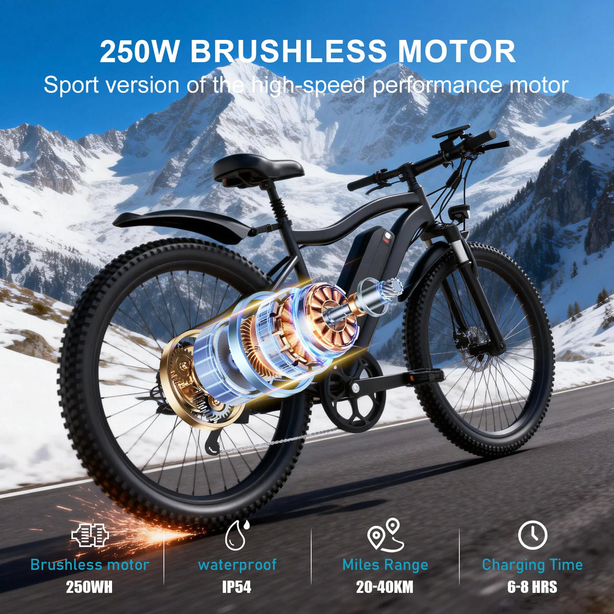 G73 26 Inch City Commuter Electric Bike with 250W Motor and 48V 13Ah Battery