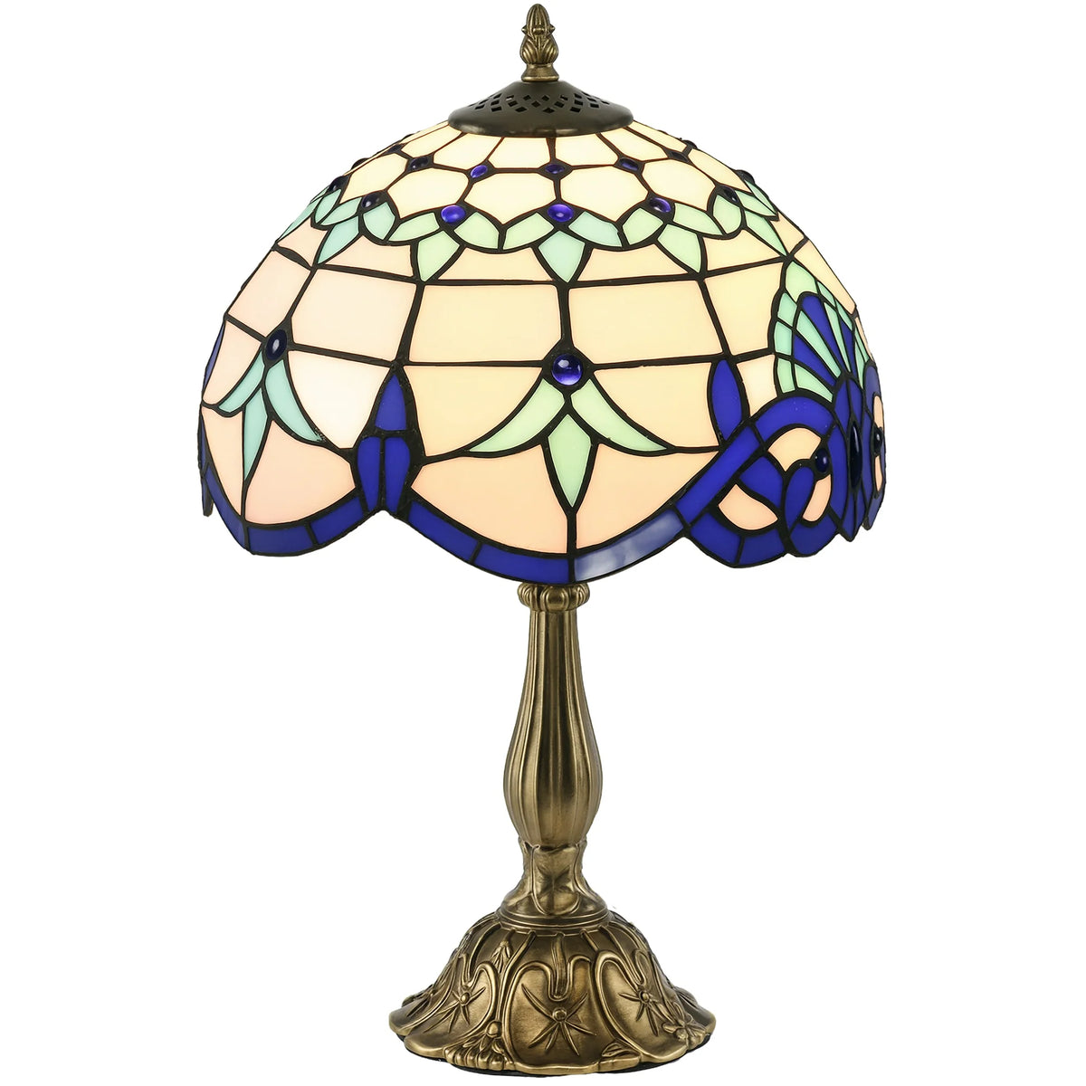 Handmade Stained Glass Table Lamp, Antique Bedside Lamp for Bedroom, Blue