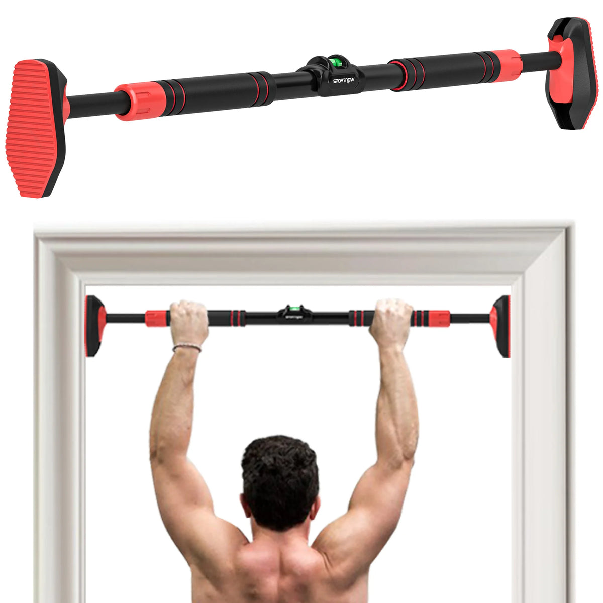 Doorway Pull-Up Bar for 70–90cm Frames, No Screws, 200kg Max Load, Black and Red