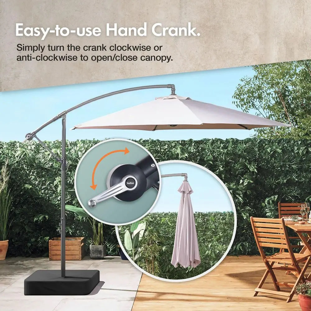 3m Cantilever Banana Parasol with Hand Crank, Tilt & Rotate, Grey Canopy