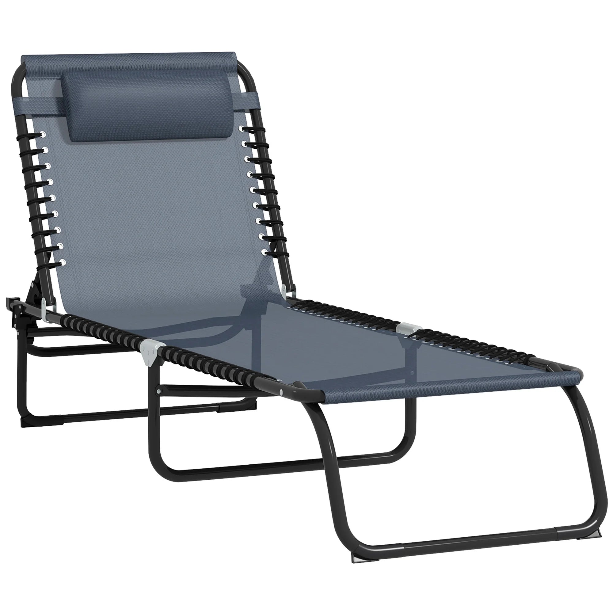 2 Piece Sun Lounger Set Folding Reclining Chaise Chair with 4 Position Backrest and Steel Frame for Beach Pool and Patio