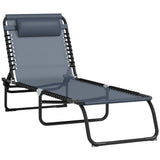 2 Piece Sun Lounger Set Folding Reclining Chaise Chair with 4 Position Backrest and Steel Frame for Beach Pool and Patio